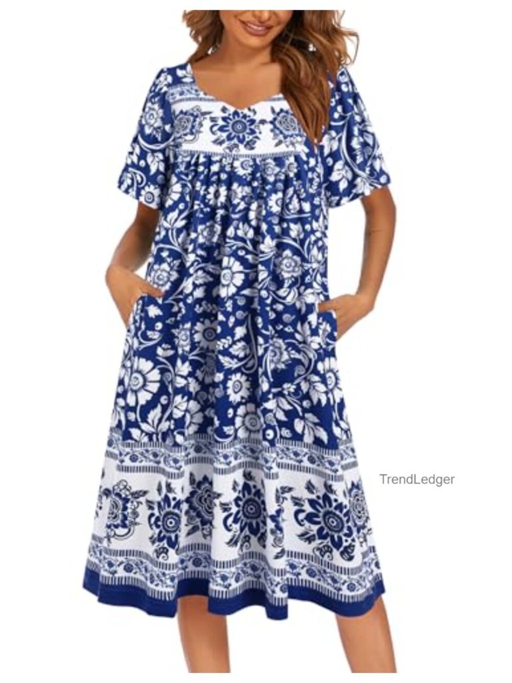 Womens Nightgown House Dress with Pockets Short Sleeve Moo Moo Sleepshirt